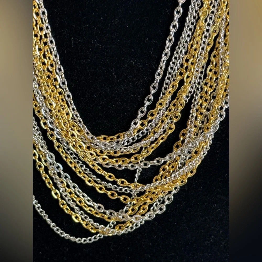 Vintage Trifari Two-Tone Multi-Strand Necklace, Mixed Metal Gold/Silver 1970s